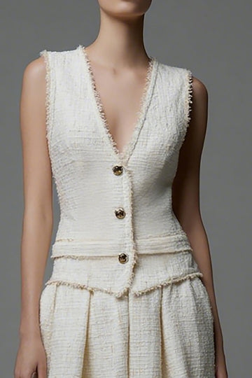 A-Line V-Neck Sleeveless Tweed 2-Piece Work Dress